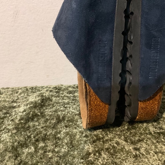 Birkenstock Arizona Double Buckle Strap Blue Suede Slides Sandals Shoes 39 9 9.5 - Picture 6 of 12